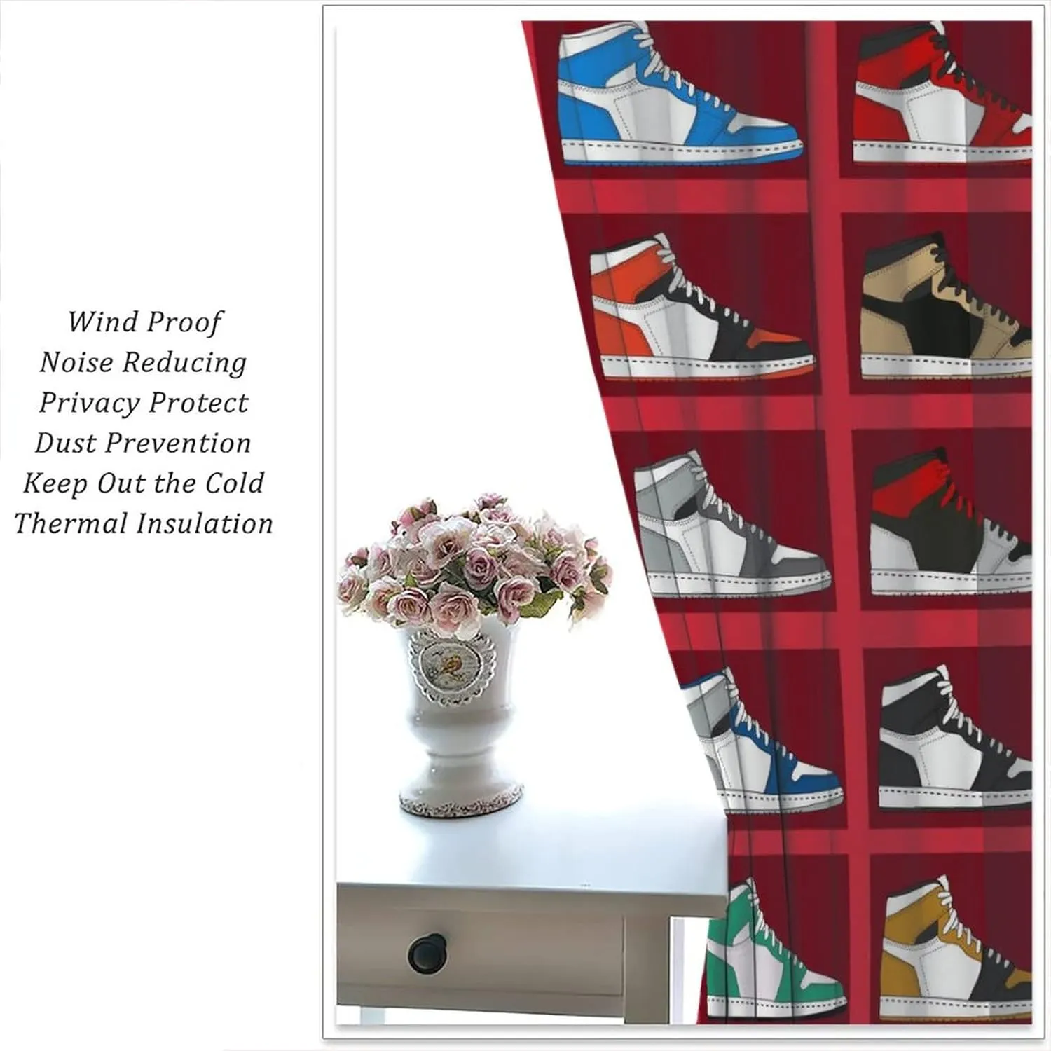 Boys Sports Theme Basketball Shoes Curtains,Cool Colorful Sneakers for Teenage Boys Bedroom Living Room 42x54 Inch