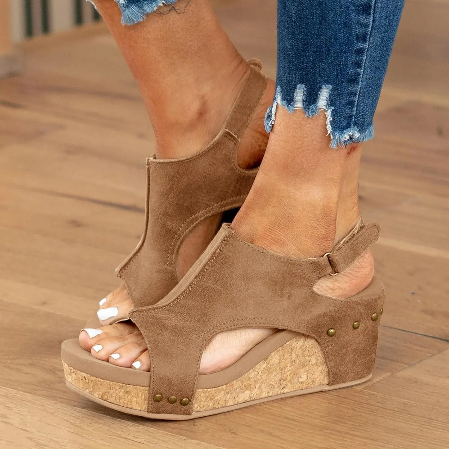 Brown Wedge Sandals for Women 2025 Platform Sandals with Ankle Strap Open Toe Leather Espadrilles Wedge Heels Sandals Dressy Casual Boho Summer Beach Sandals