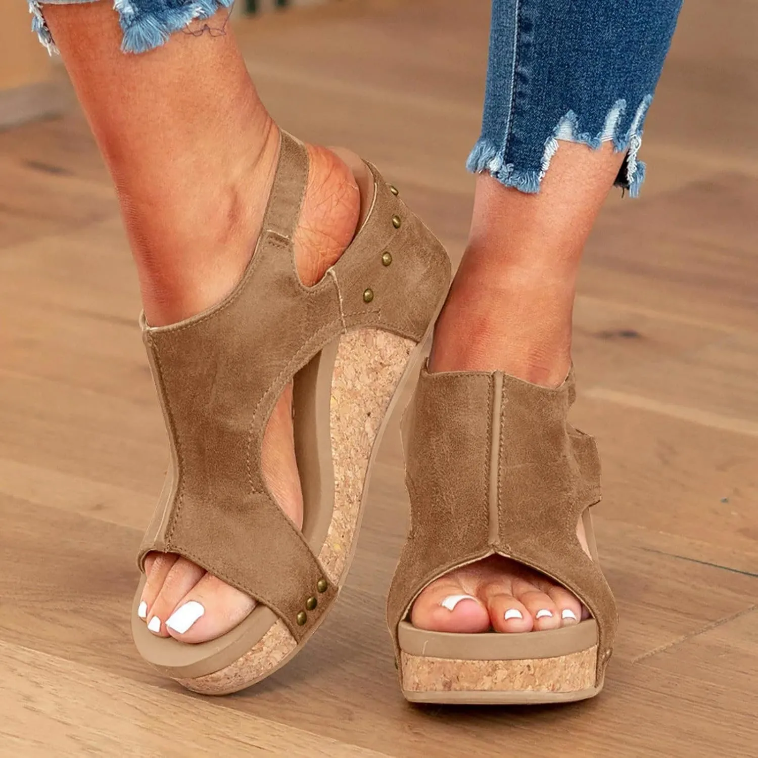 Brown Wedge Sandals for Women 2025 Platform Sandals with Ankle Strap Open Toe Leather Espadrilles Wedge Heels Sandals Dressy Casual Boho Summer Beach Sandals