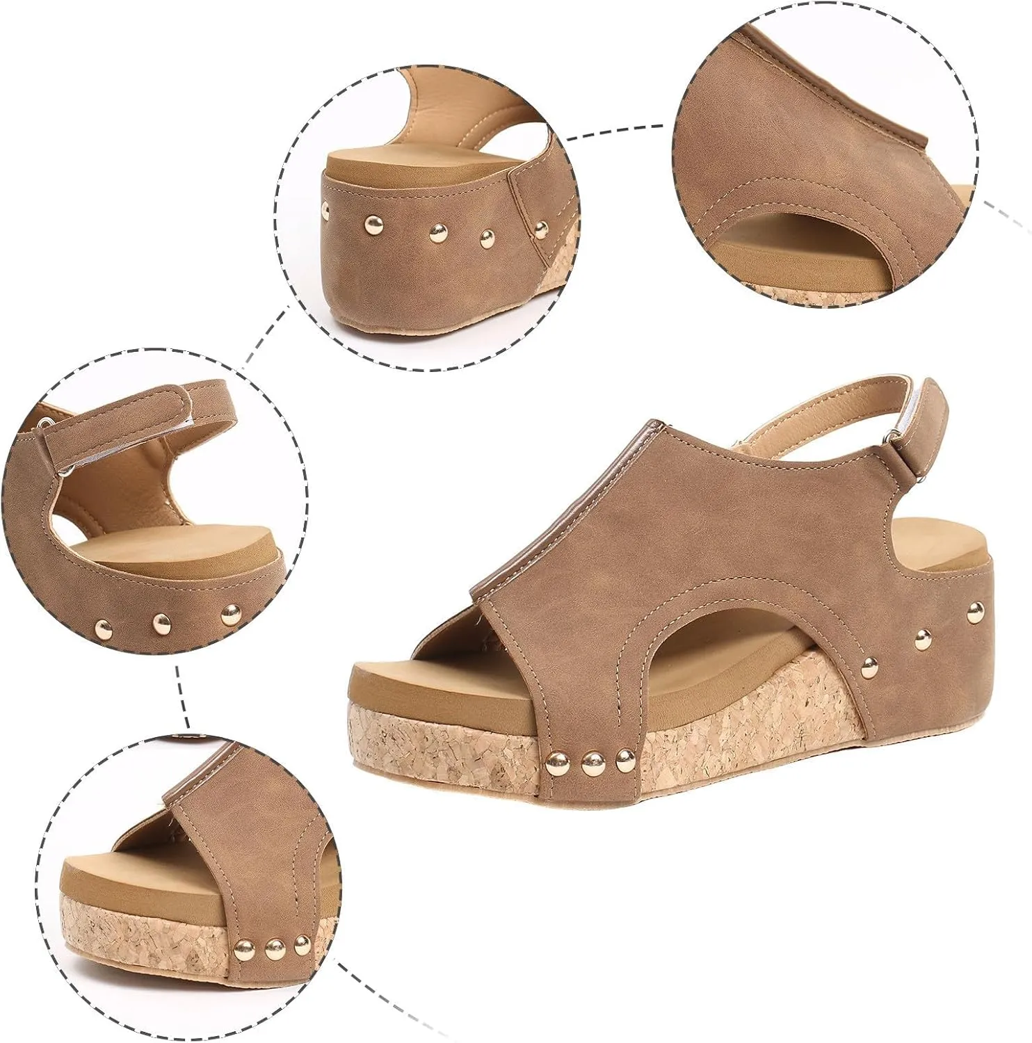 Brown Wedge Sandals for Women 2025 Platform Sandals with Ankle Strap Open Toe Leather Espadrilles Wedge Heels Sandals Dressy Casual Boho Summer Beach Sandals