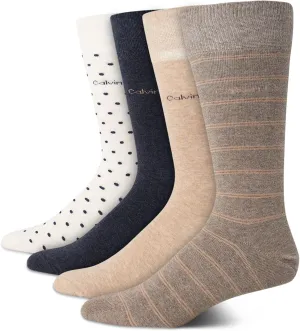 Calvin Klein Men's Dress Socks - 4 Pack Soft Comfort Cotton Blend Stay Up Cuff Crew Socks - Dress Socks for Men (7-12)