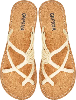 Capana Woven Women's Flat Sandals - Strappy Braided Beach Sandals for Dressy Summer, Rope Bohemian Spring Casual Womens Shoes, Comfy Boho Flats for Teen Girls Oceanbliss
