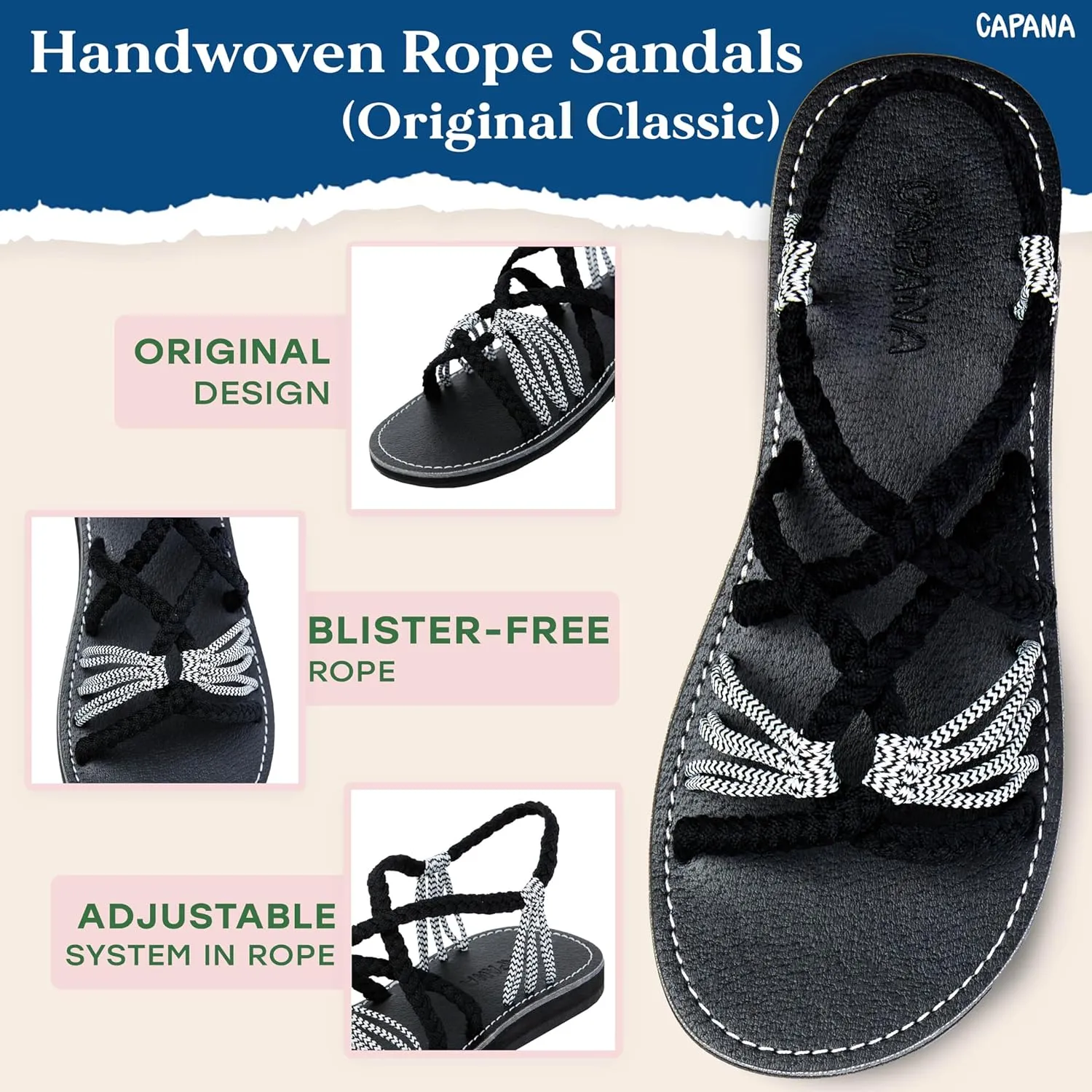 Capana Woven Women's Flat Sandals - Strappy Braided, Beach Sandals for Women Dressy Summer, Rope Bohemian Sandals, Spring Casual Womens Shoes, Comfy Boho Flats for Teen Girls – Relax (2nd Version)