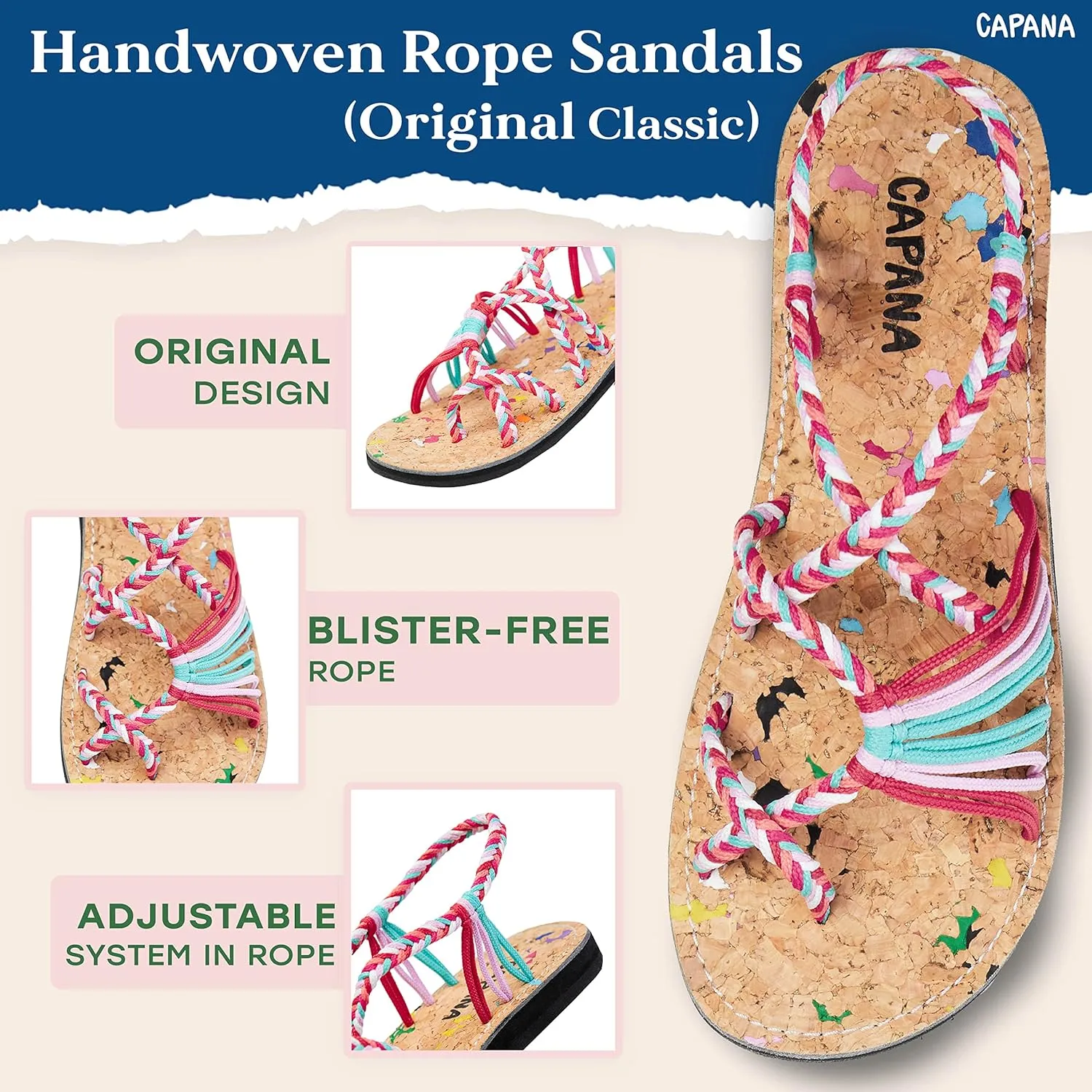 Capana Woven Women's Flat Sandals - Strappy Braided Sandals, Beach Sandals for Women Dressy Summer, Rope Bohemian Sandals, Spring Casual Womens Shoes, Comfy Boho Flats for Teen Girls – Banyan