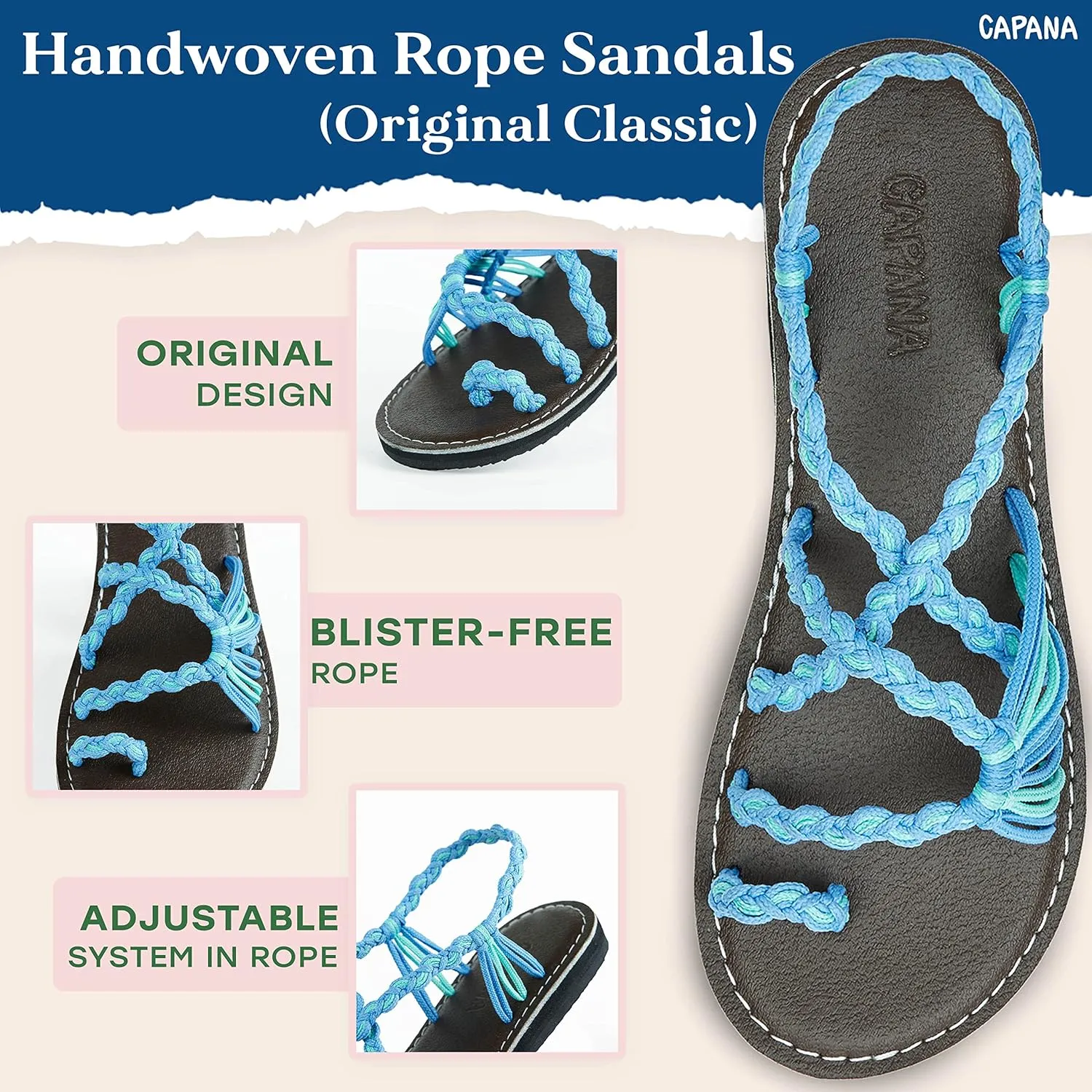 Capana Woven Women's Flat Sandals - Strappy Braided Sandals, Beach Sandals for Women Dressy Summer, Rope Bohemian Sandals, Spring Casual Womens Shoes, Comfy Boho Flats for Teen Girls – Commune