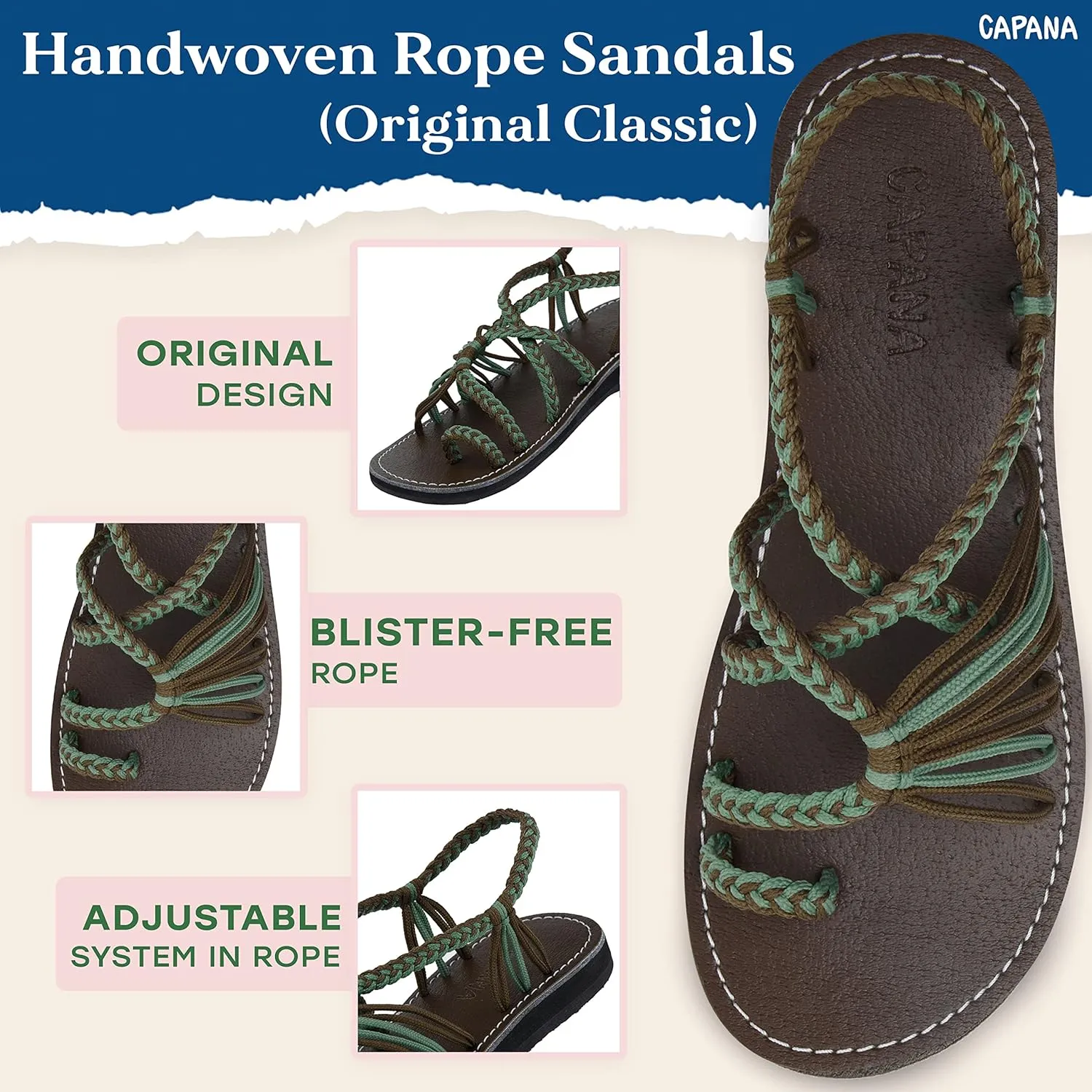 Capana Woven Women's Flat Sandals - Strappy Braided Sandals, Beach Sandals for Women Dressy Summer, Rope Bohemian Sandals, Spring Casual Womens Shoes, Comfy Boho Flats for Teen Girls – Commune