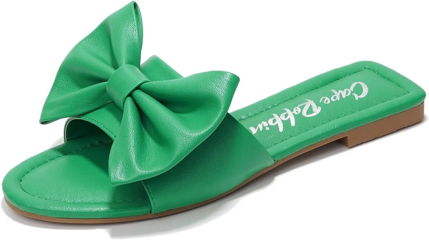 Cape Robbin Women's Flat Sandals - Slip-On Mules with Bow Decoration (Dane)