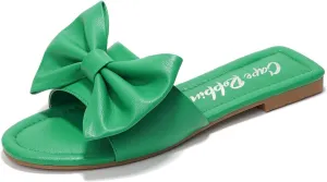 Cape Robbin Women's Flat Sandals - Slip-On Mules with Bow Decoration (Dane)
