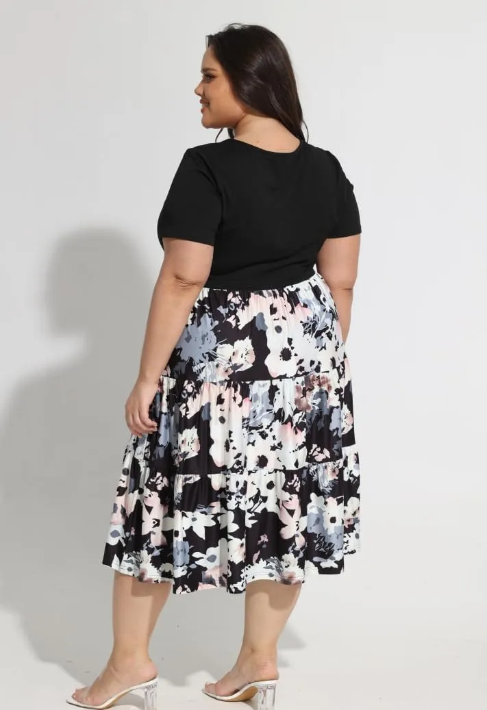 CARCOS Plus Size Dresses for Women Summer Short Sleeve V Neck Patchwork Dresseses XL-5XL