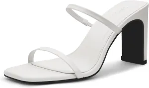 Carcuume Women's Square Toe Two Strap Open Toe Block Heels Sandals Slip On Shoes