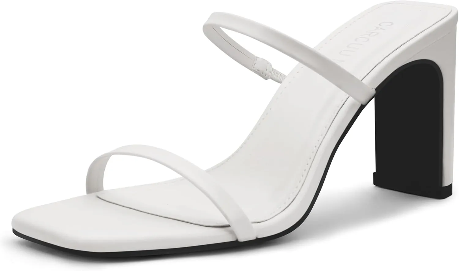Carcuume Women's Square Toe Two Strap Open Toe Block Heels Sandals Slip On Shoes