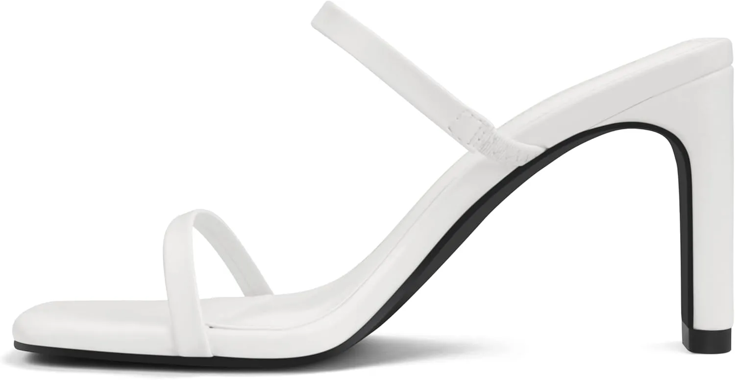 Carcuume Women's Square Toe Two Strap Open Toe Block Heels Sandals Slip On Shoes