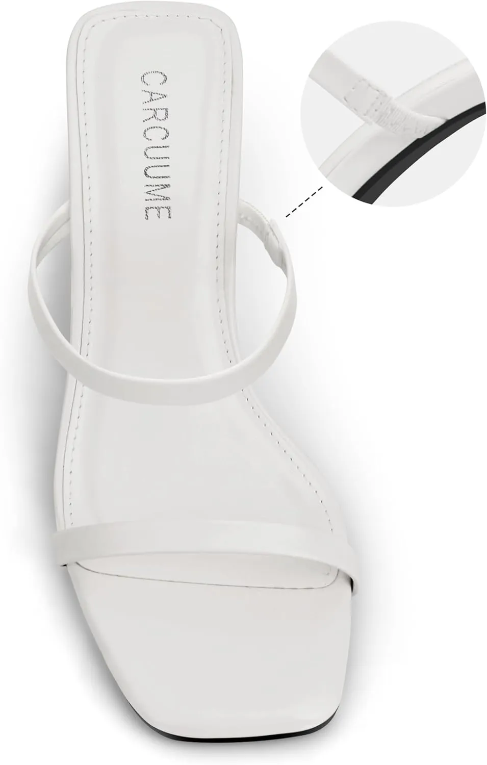 Carcuume Women's Square Toe Two Strap Open Toe Block Heels Sandals Slip On Shoes
