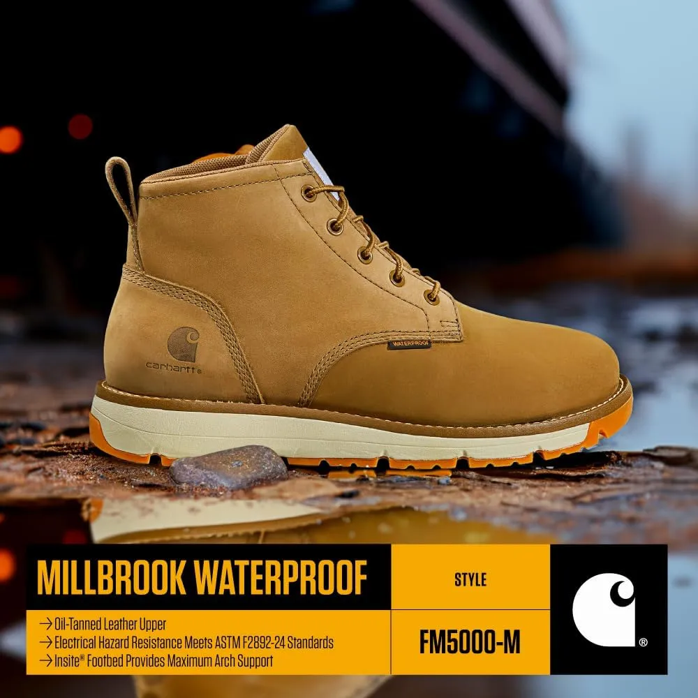Carhartt Millbrook Waterproof Wedge Boot - Work Boots for Men, Slip & Electrical Hazard Resistant, with 5" Shaft, Breathable Membrane, and Lightweight EVA Midsole