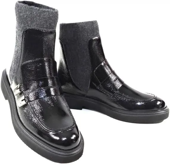 Casadei Italian Women's Black Soft Patent Leather Winter Ankle Booties