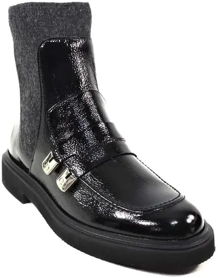 Casadei Italian Women's Black Soft Patent Leather Winter Ankle Booties