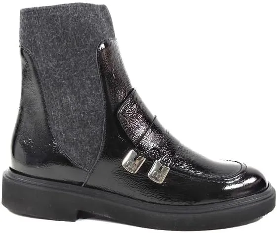 Casadei Italian Women's Black Soft Patent Leather Winter Ankle Booties