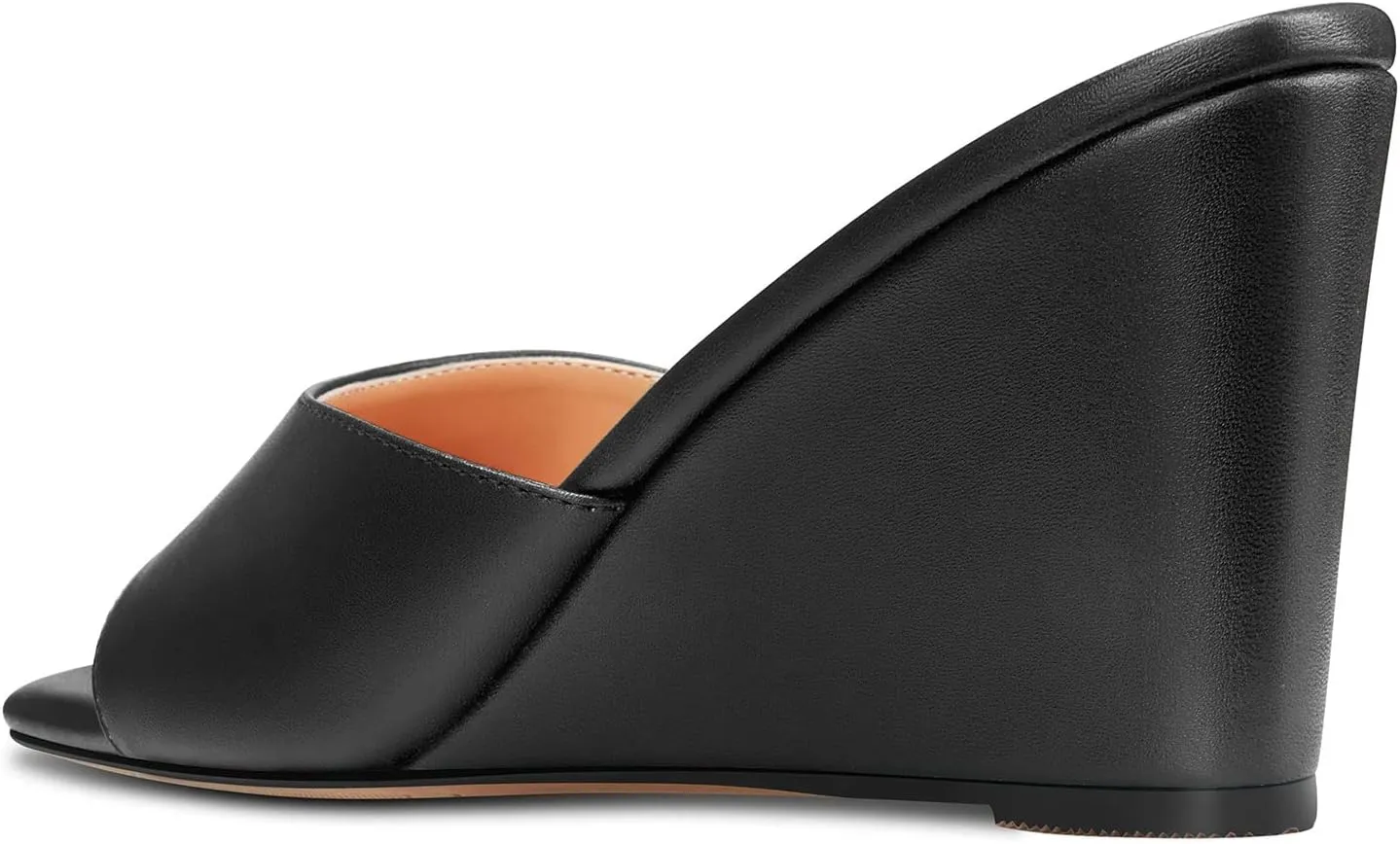 Castamere Women Mid Wedge Heel Open Toe Slip-on Mules Shoes Sandals Casual Party 3.2 Inches Heels