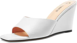 Castamere Women Mid Wedge Heel Open Toe Slip-on Mules Shoes Sandals Casual Party 3.2 Inches Heels
