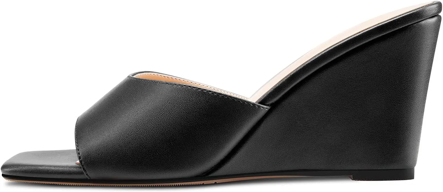 Castamere Women Mid Wedge Heel Open Toe Slip-on Mules Shoes Sandals Casual Party 3.2 Inches Heels