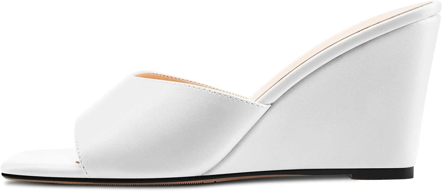 Castamere Women Mid Wedge Heel Open Toe Slip-on Mules Shoes Sandals Casual Party 3.2 Inches Heels