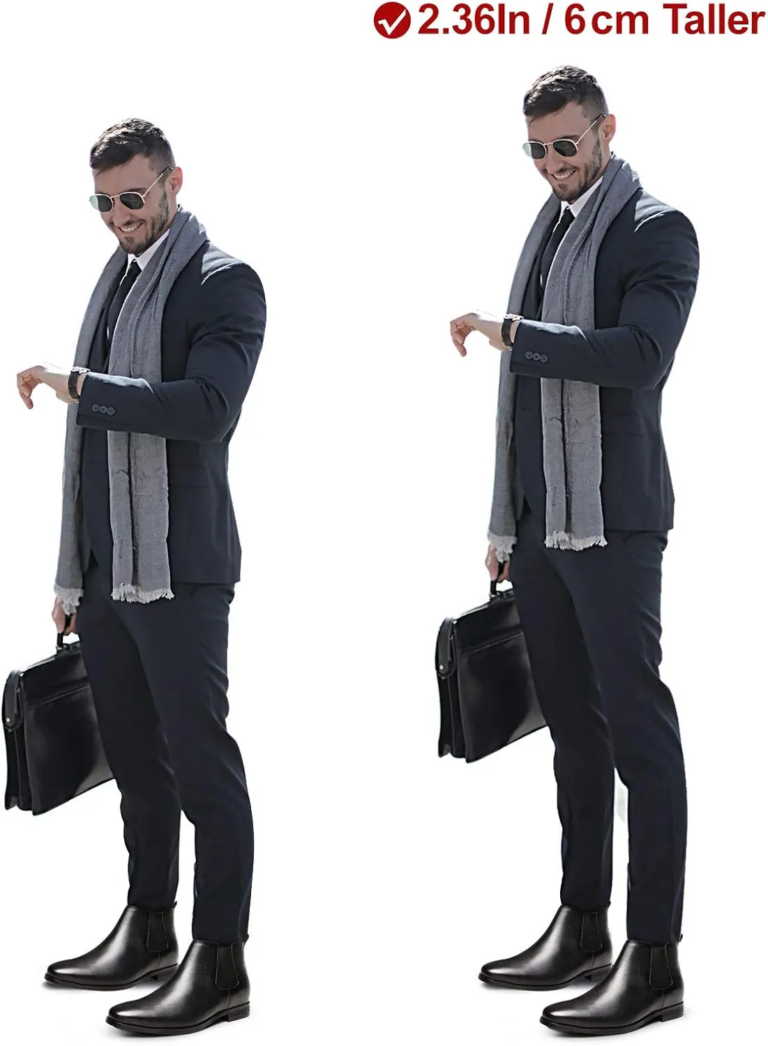 CHAMARIPA Men's Invisible Height Increasing Shoes - Leather Elevator Chelsea Shoes for Man,2-3 inches Taller.
