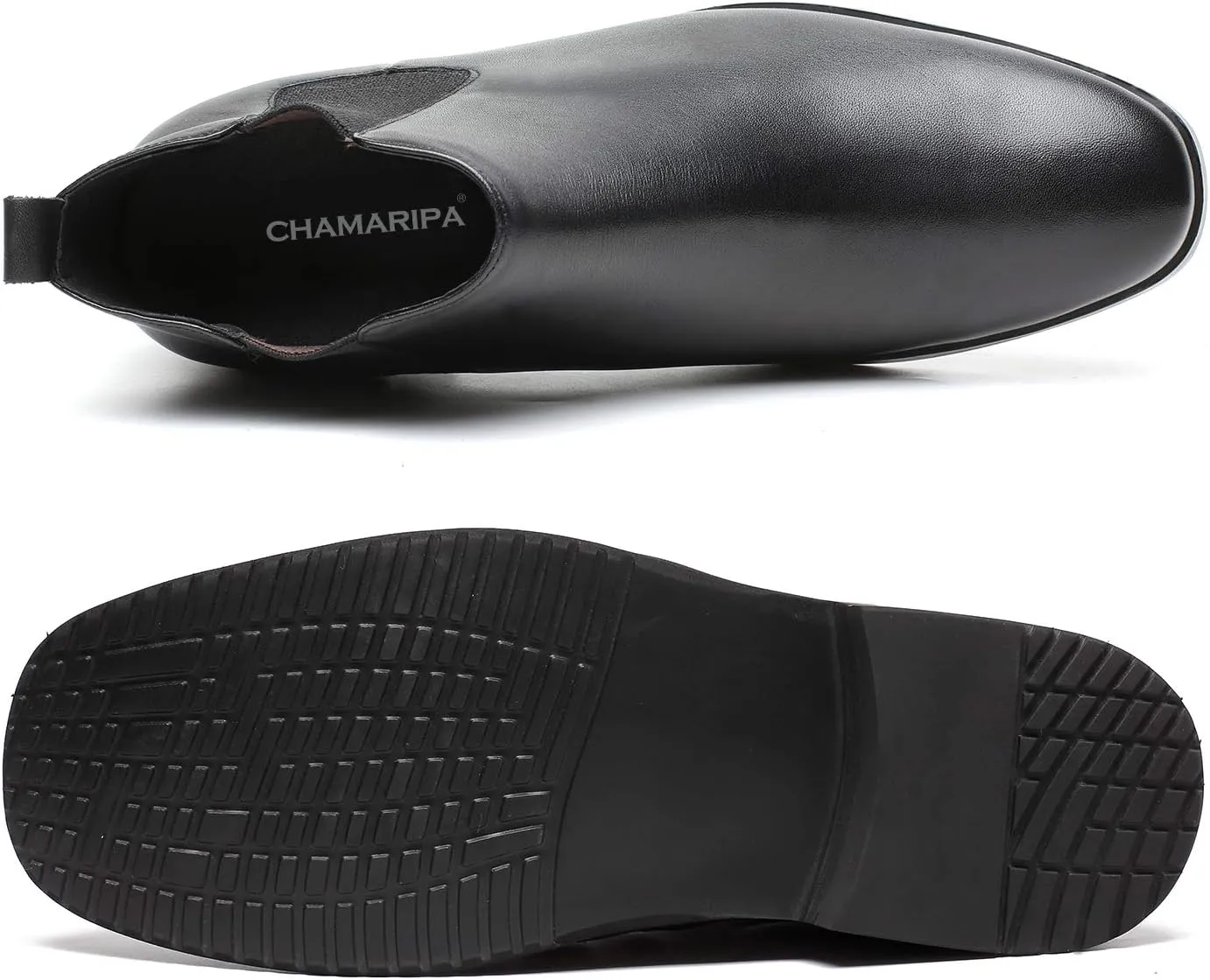 CHAMARIPA Men's Invisible Height Increasing Shoes - Leather Elevator Chelsea Shoes for Man,2-3 inches Taller.