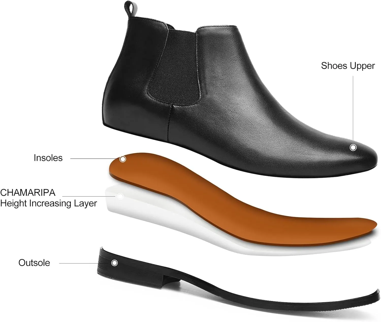 CHAMARIPA Men's Invisible Height Increasing Shoes - Leather Elevator Chelsea Shoes for Man,2-3 inches Taller.