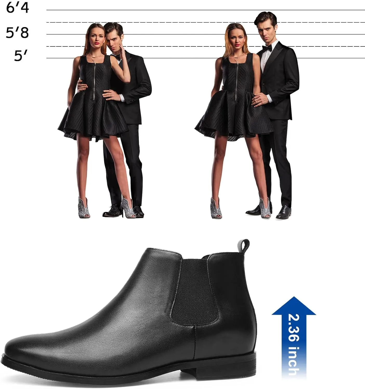 CHAMARIPA Men's Invisible Height Increasing Shoes - Leather Elevator Chelsea Shoes for Man,2-3 inches Taller.