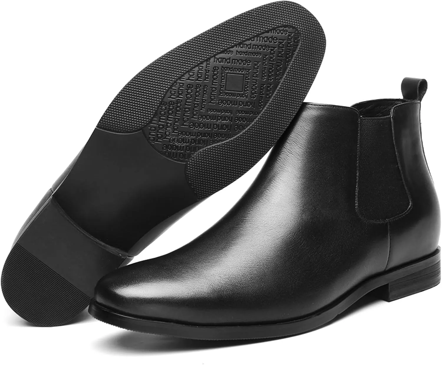 CHAMARIPA Men's Invisible Height Increasing Shoes - Leather Elevator Chelsea Shoes for Man,2-3 inches Taller.