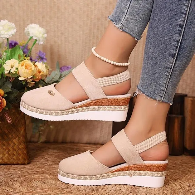 Closed Toe Platform Wedge Sandals, 2025 Espadrilles Wedges for Women Heel Casual, Women's Espadrilles Dressy Sandals, Comfortable Anti Slip Summer Shoes with Adjustable Buckle Ankle Strap