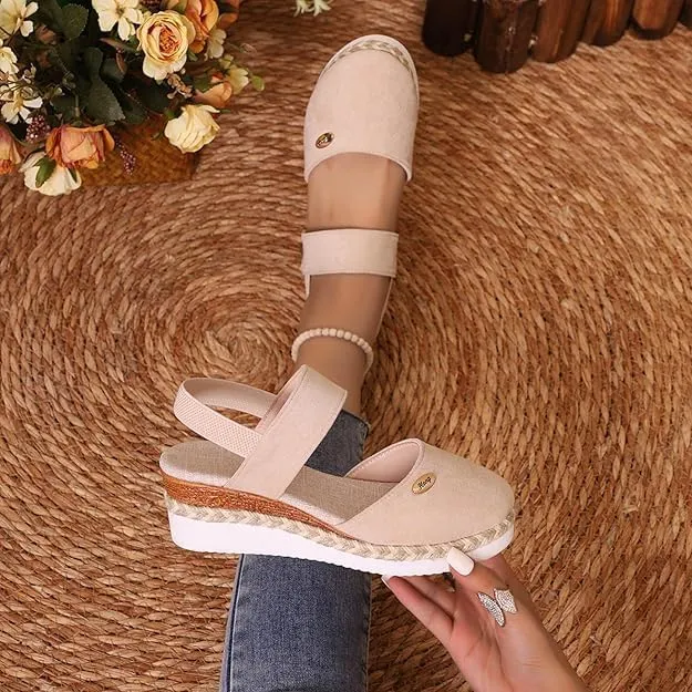 Closed Toe Platform Wedge Sandals, 2025 Espadrilles Wedges for Women Heel Casual, Women's Espadrilles Dressy Sandals, Comfortable Anti Slip Summer Shoes with Adjustable Buckle Ankle Strap