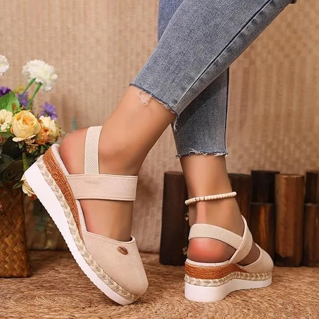 Closed Toe Platform Wedge Sandals, 2025 Espadrilles Wedges for Women Heel Casual, Women's Espadrilles Dressy Sandals, Comfortable Anti Slip Summer Shoes with Adjustable Buckle Ankle Strap