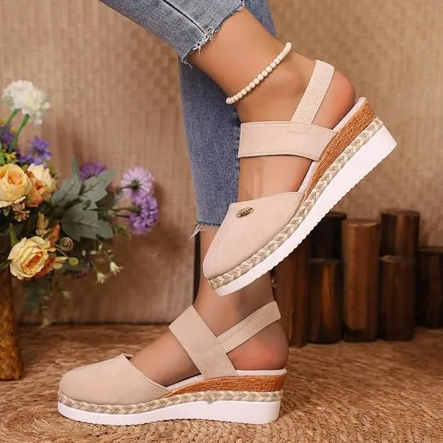 Closed Toe Platform Wedge Sandals, 2025 Espadrilles Wedges for Women Heel Casual, Women's Espadrilles Dressy Sandals, Comfortable Anti Slip Summer Shoes with Adjustable Buckle Ankle Strap
