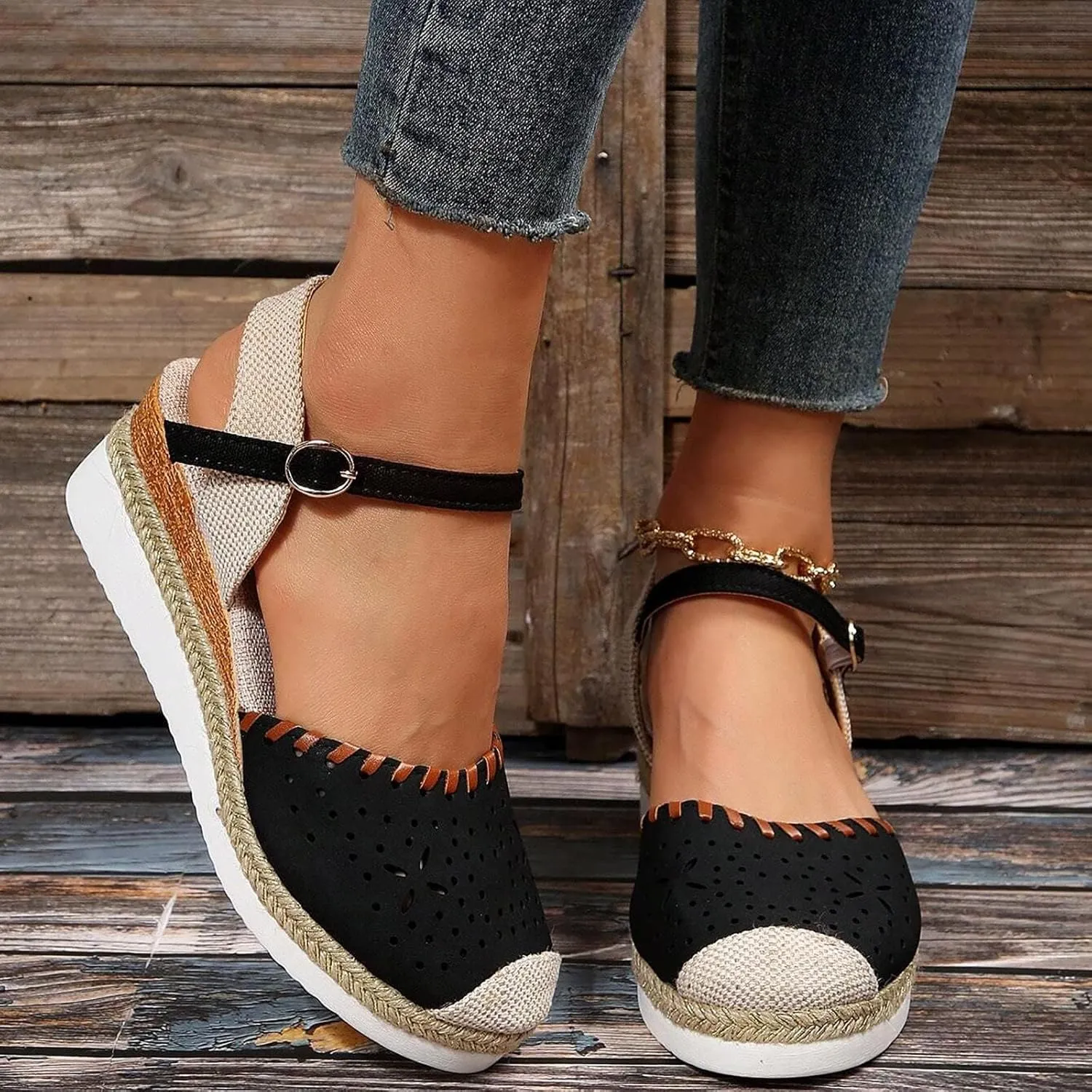Closed Toe Sandals for Women 2025 Comfortable Orthopedic Wedge Sandals for Women Dressy Summer Espadrilles Platform Anti Slip Casual Boho Buckle Ankle Strap Walking Beach Shoes