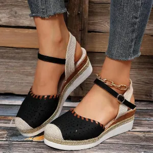 Closed Toe Sandals for Women 2025 Comfortable Orthopedic Wedge Sandals for Women Dressy Summer Espadrilles Platform Anti Slip Casual Boho Buckle Ankle Strap Walking Beach Shoes