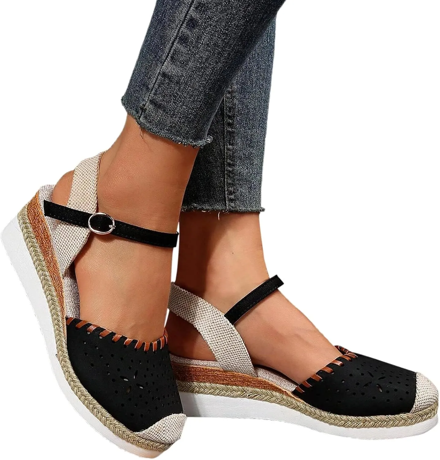 Closed Toe Sandals for Women 2025 Comfortable Orthopedic Wedge Sandals for Women Dressy Summer Espadrilles Platform Anti Slip Casual Boho Buckle Ankle Strap Walking Beach Shoes