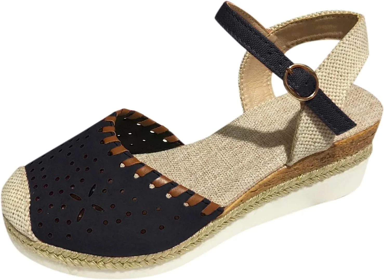 Closed Toe Sandals for Women 2025 Comfortable Orthopedic Wedge Sandals for Women Dressy Summer Espadrilles Platform Anti Slip Casual Boho Buckle Ankle Strap Walking Beach Shoes