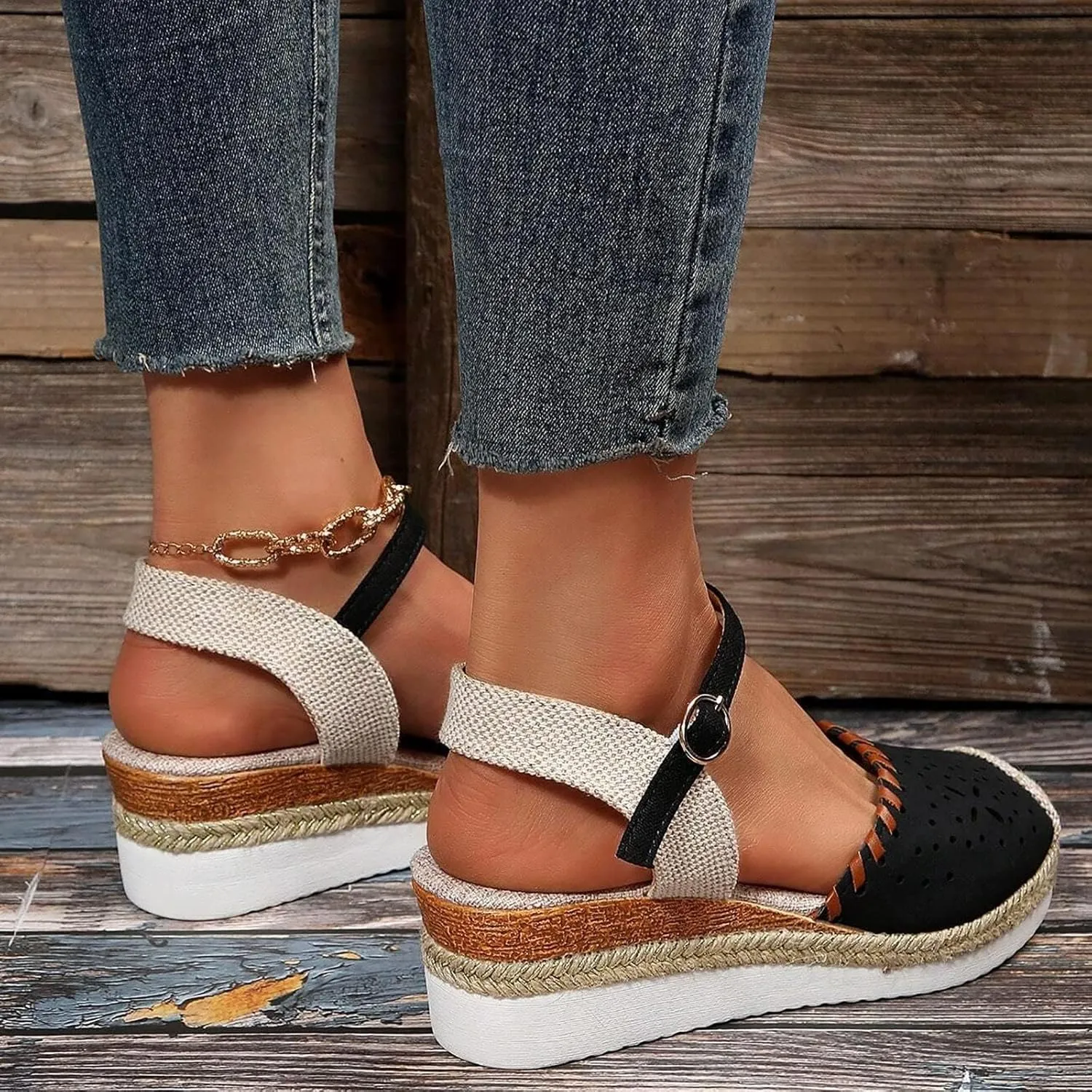 Closed Toe Sandals for Women 2025 Comfortable Orthopedic Wedge Sandals for Women Dressy Summer Espadrilles Platform Anti Slip Casual Boho Buckle Ankle Strap Walking Beach Shoes