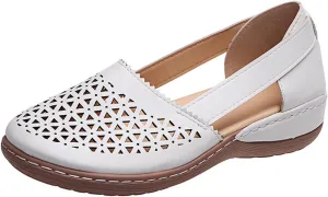 Closed Toe Sandals Women Hollow Casual Flats Orthotic Wedge Dressy Comfortable Shoes Beach Outdoor Walking Slippers Ballet Wedges Orthopedic Out Summer Carved Vintage Slip on Round Hollowed