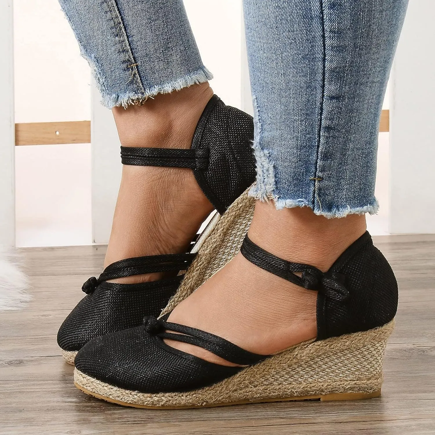 Closed Toe Wedges for Women Espadrilles Low Heel Ankle Strap Wedge Sandals Summer Dressy Casual Comfortable Platform Wedge Shoes