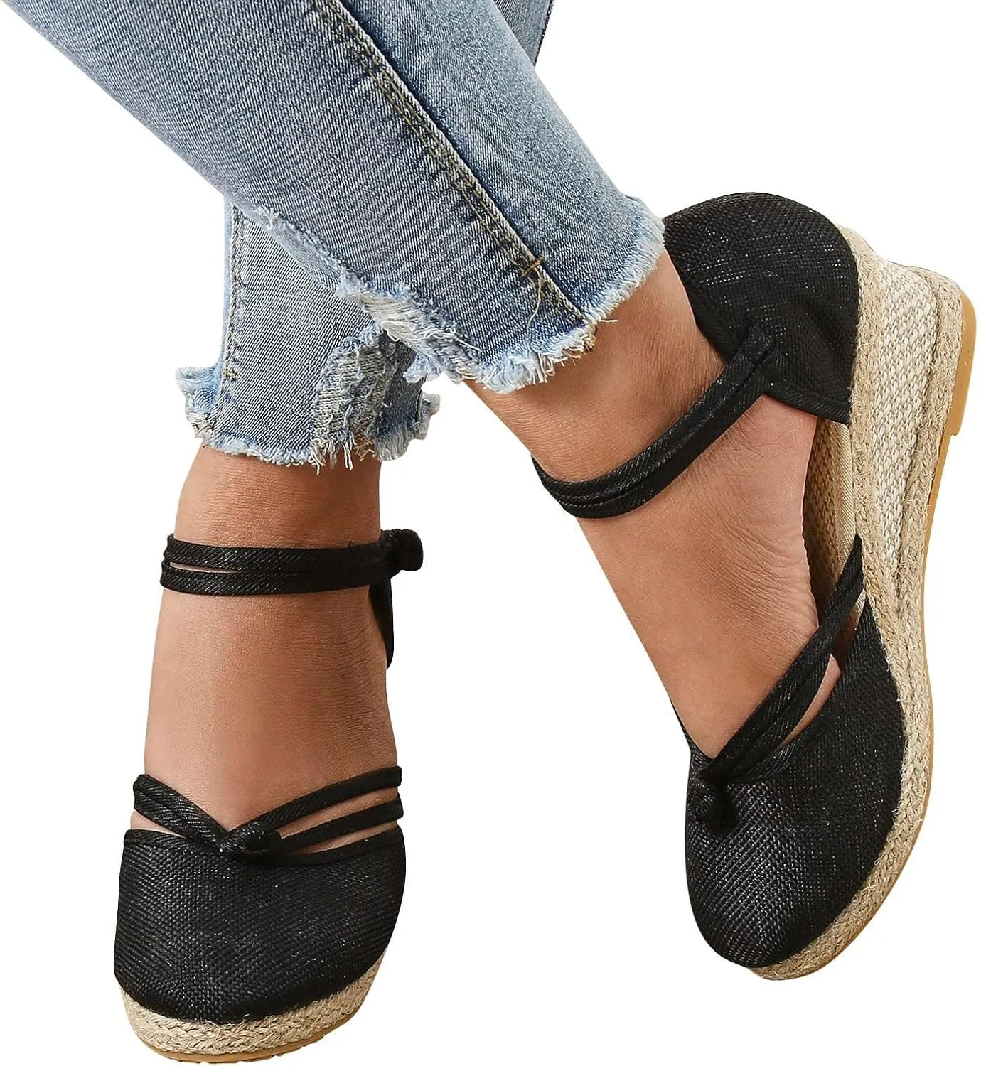 Closed Toe Wedges for Women Espadrilles Low Heel Ankle Strap Wedge Sandals Summer Dressy Casual Comfortable Platform Wedge Shoes
