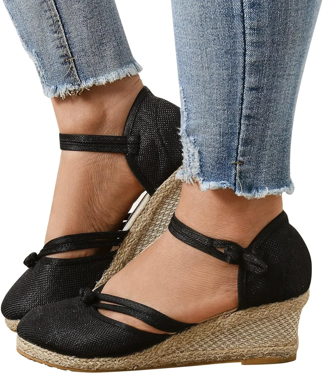 Closed Toe Wedges for Women Espadrilles Low Heel Ankle Strap Wedge Sandals Summer Dressy Casual Comfortable Platform Wedge Shoes