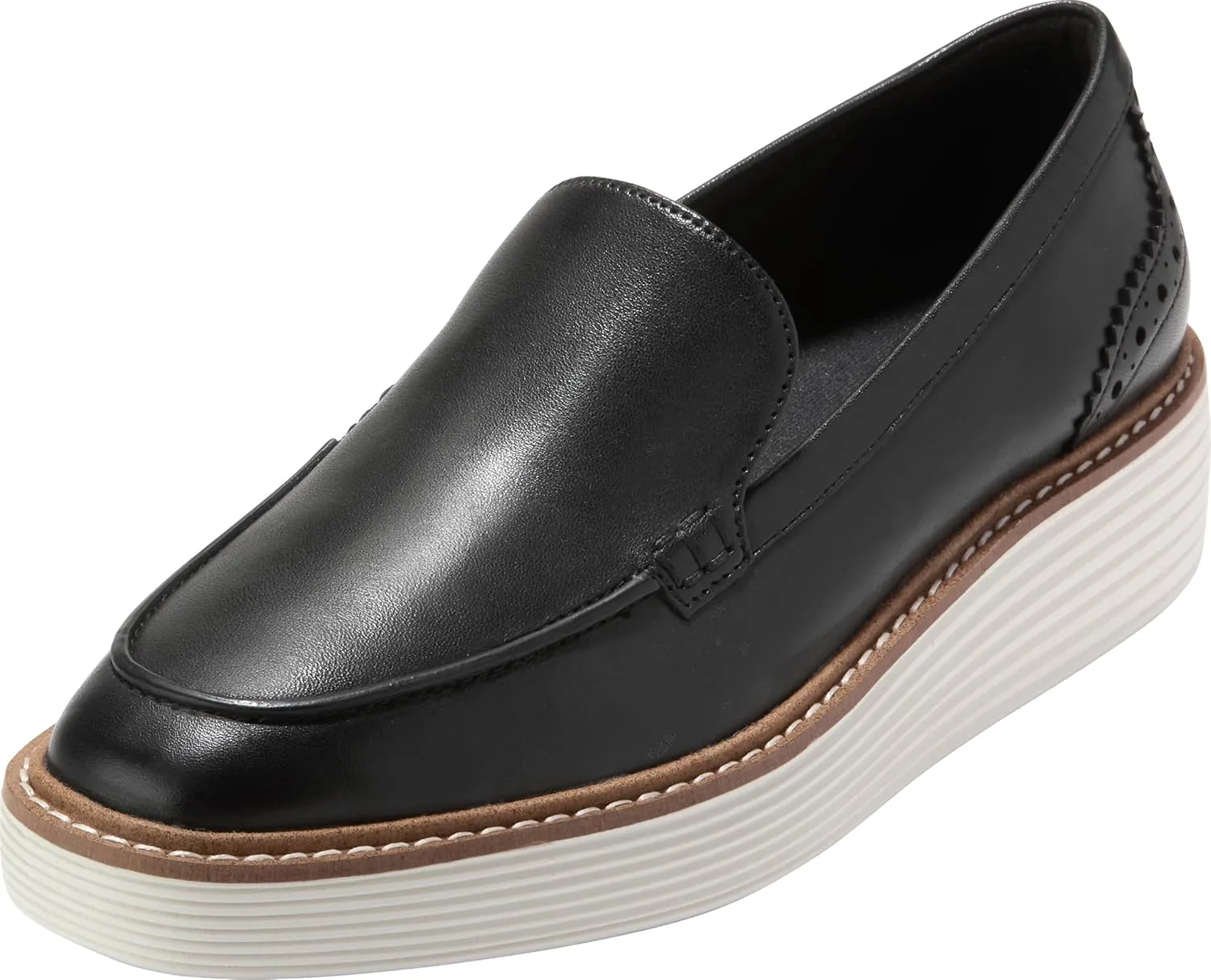 Cole Haan Women's Originalgrand Platform Venetian Loafers Flat, Black/Ivory, 8