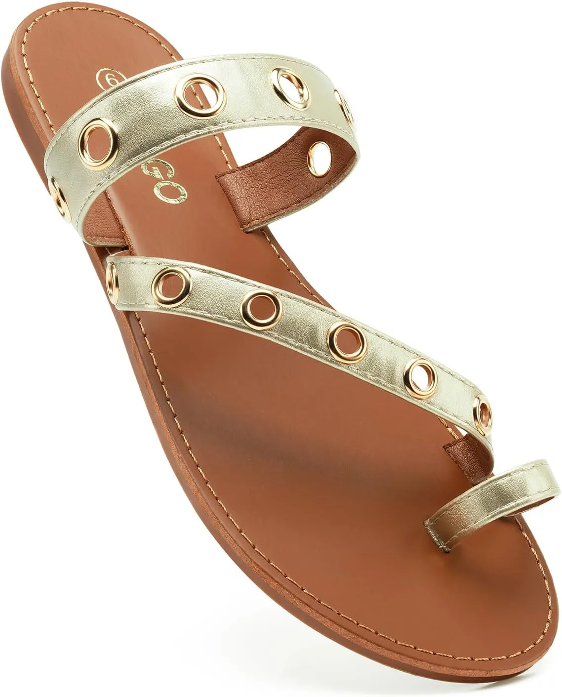 Colgo Women's Slide Sandals, Hollow Buckle Slip-On Flats, Casual Summer Dressy Sandals