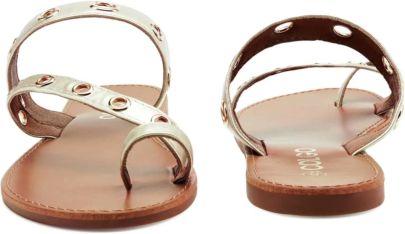 Colgo Women's Slide Sandals, Hollow Buckle Slip-On Flats, Casual Summer Dressy Sandals