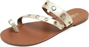 Colgo Women's Slide Sandals, Hollow Buckle Slip-On Flats, Casual Summer Dressy Sandals
