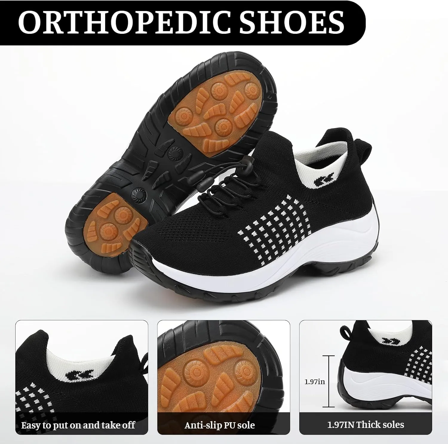 Comfort Wear Orthowear Shoes for Women Men Comfortwear Ortho Stretch Cushion Shoes Women Plantar Fasciitis Walking Shoe Slip On Trainers Comfortable Casual Ladies Athletic Sneakers Thick Bottom