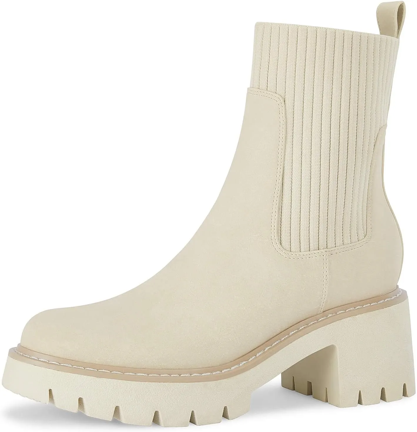 Coutgo Womens Platform Lug Sole Chelsea Ankle Boots Chunky Block Heel Elastic Slip on Short Booties Shoes