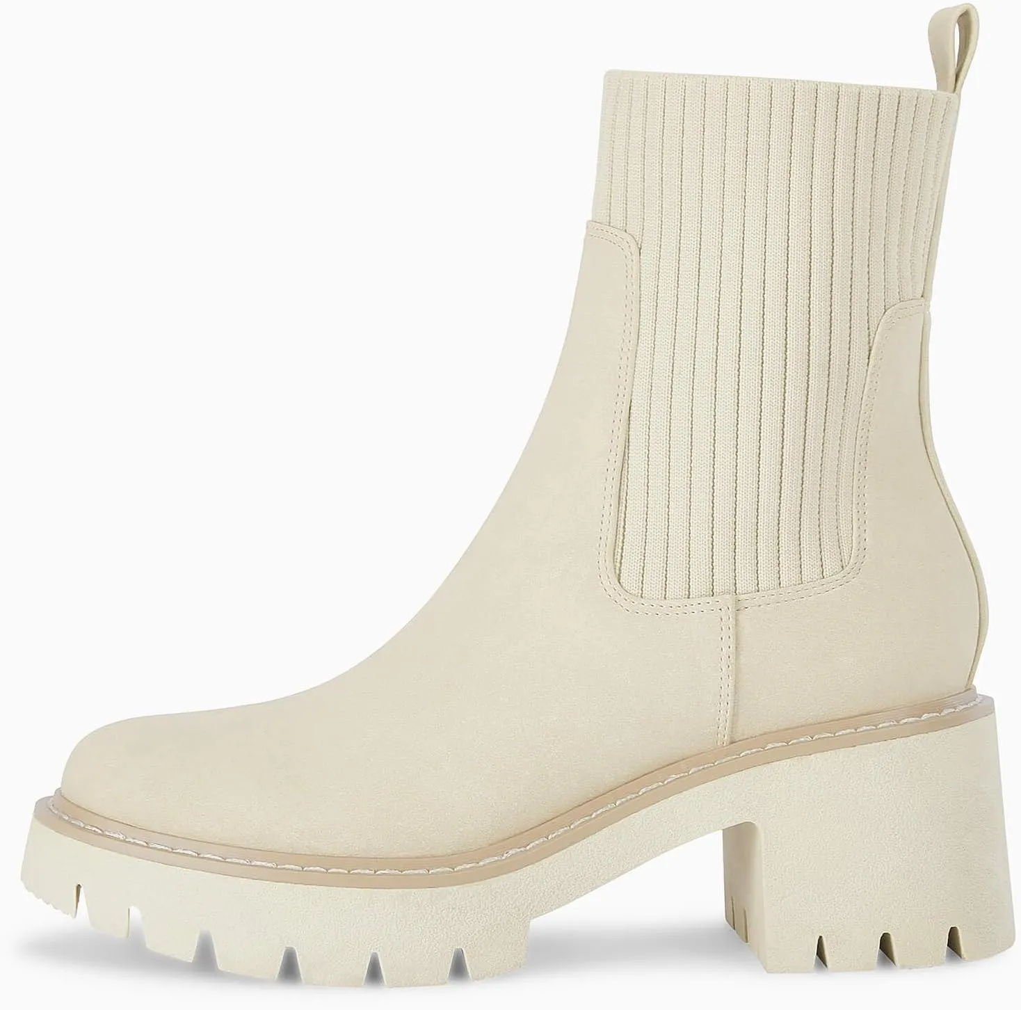 Coutgo Womens Platform Lug Sole Chelsea Ankle Boots Chunky Block Heel Elastic Slip on Short Booties Shoes